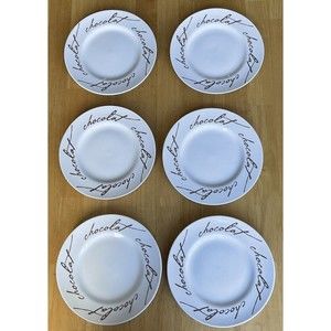 Crate & Barrel Dessert/Salad Plates “Chocolat” Set of 6 Plates 8.25” White NEW